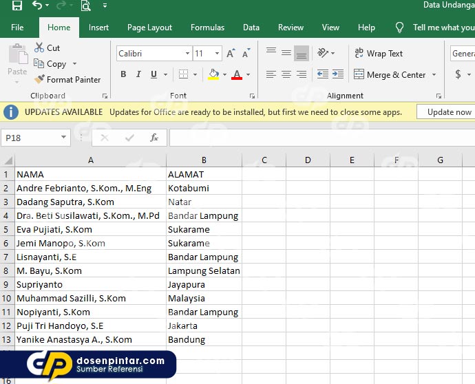 download label undangan 103 excel