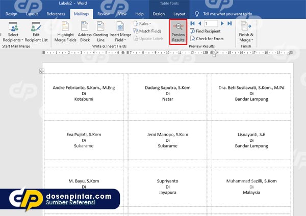 download label undangan 103 excel