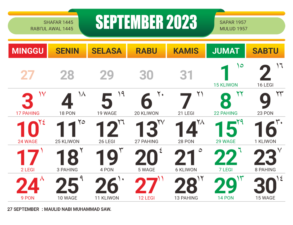 KALENDER JAWA SEPTEMBER 2023  dosenpintar.com